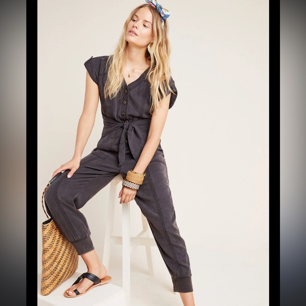 Anthropologie Women’s Huxley Utility Jogger Jumpsuit Black Size 12 - Picture 3 of 9